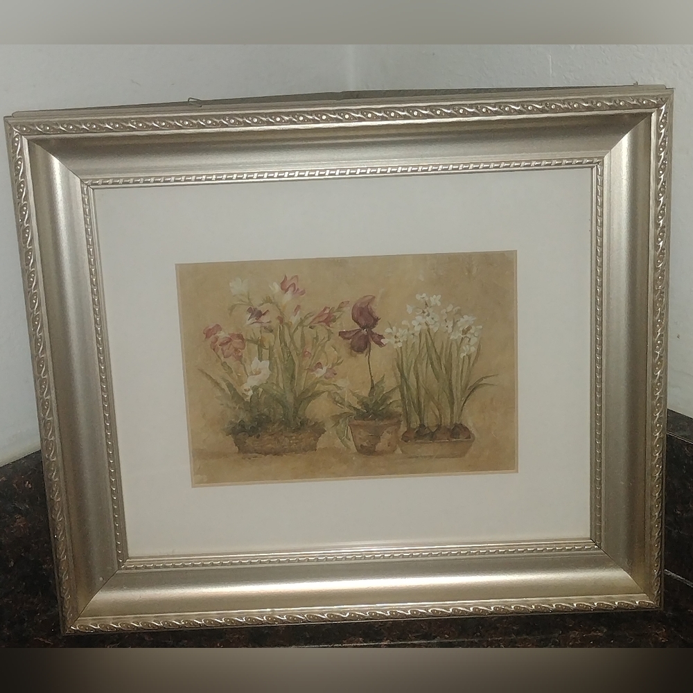 Floral Print Framed Freesia, Tulip, Narcissus Gold Silver Times Frame - Picture 5 of 6